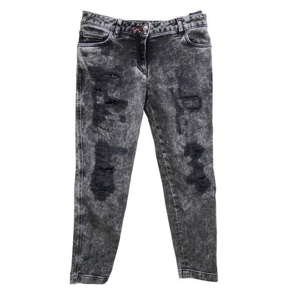 NWT 100% Auth Philipp Plein Boyfriend Cut Embellished Denim Jeans Size 30 Italy - Picture 1 of 12